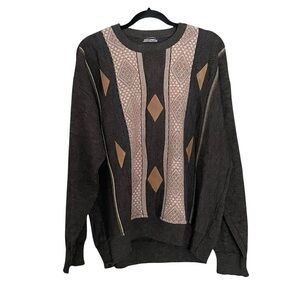 COOPER Canada Men’s Vintage Wool Crew Neck Long Sleeve Grandpa Sweater Brown XL